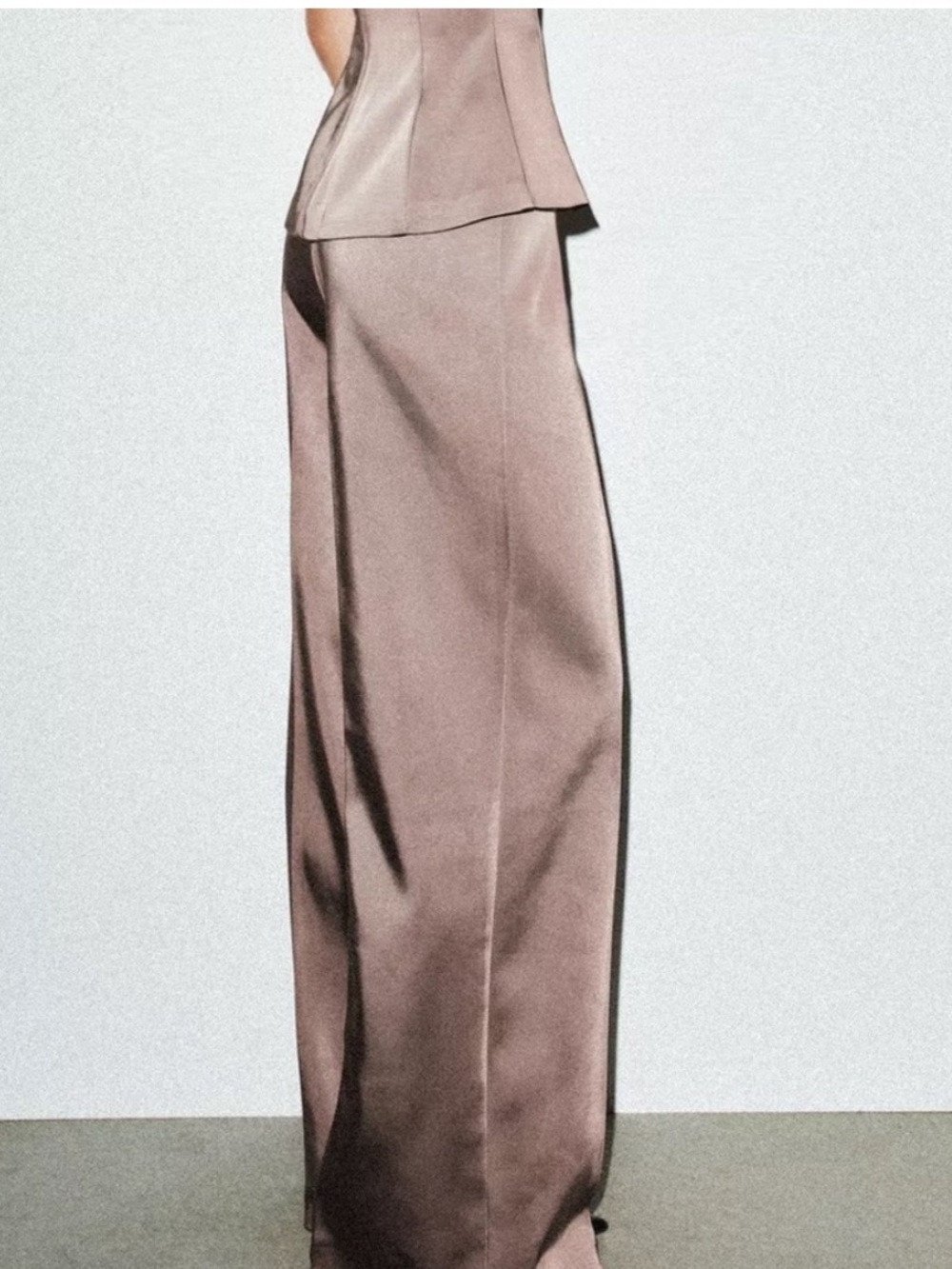 Zara Satin Wide-Leg High-Waist Pants in Taupe - Picture 2 of 5